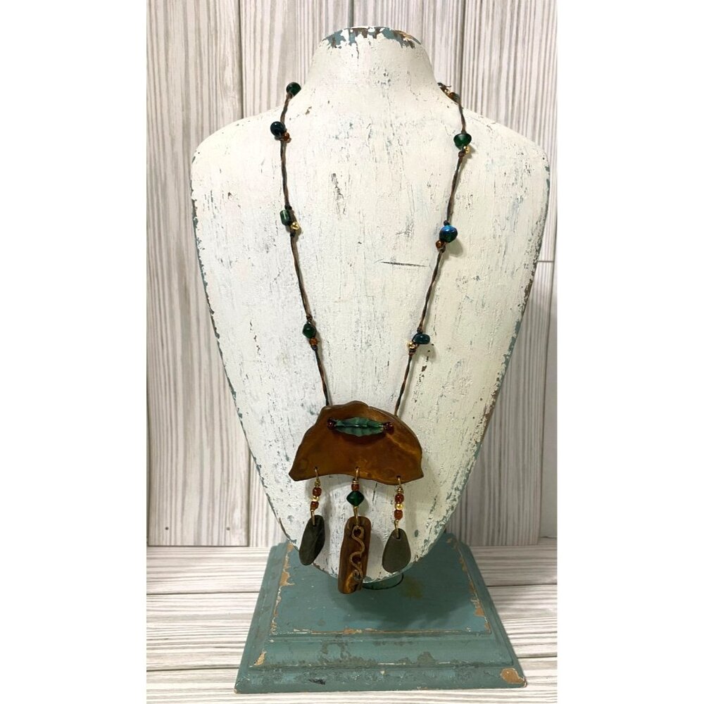 Handcrafted Mixed Media Necklace Semi-Precious Stones & Bead Accents Art Wear